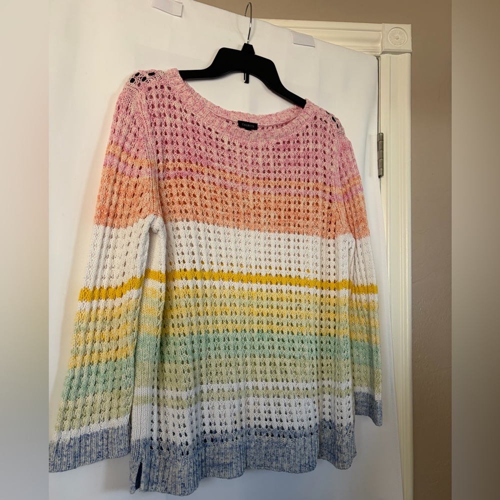 Talbots Open Stitch pastel striped cotton sweater - Picture 2 of 9